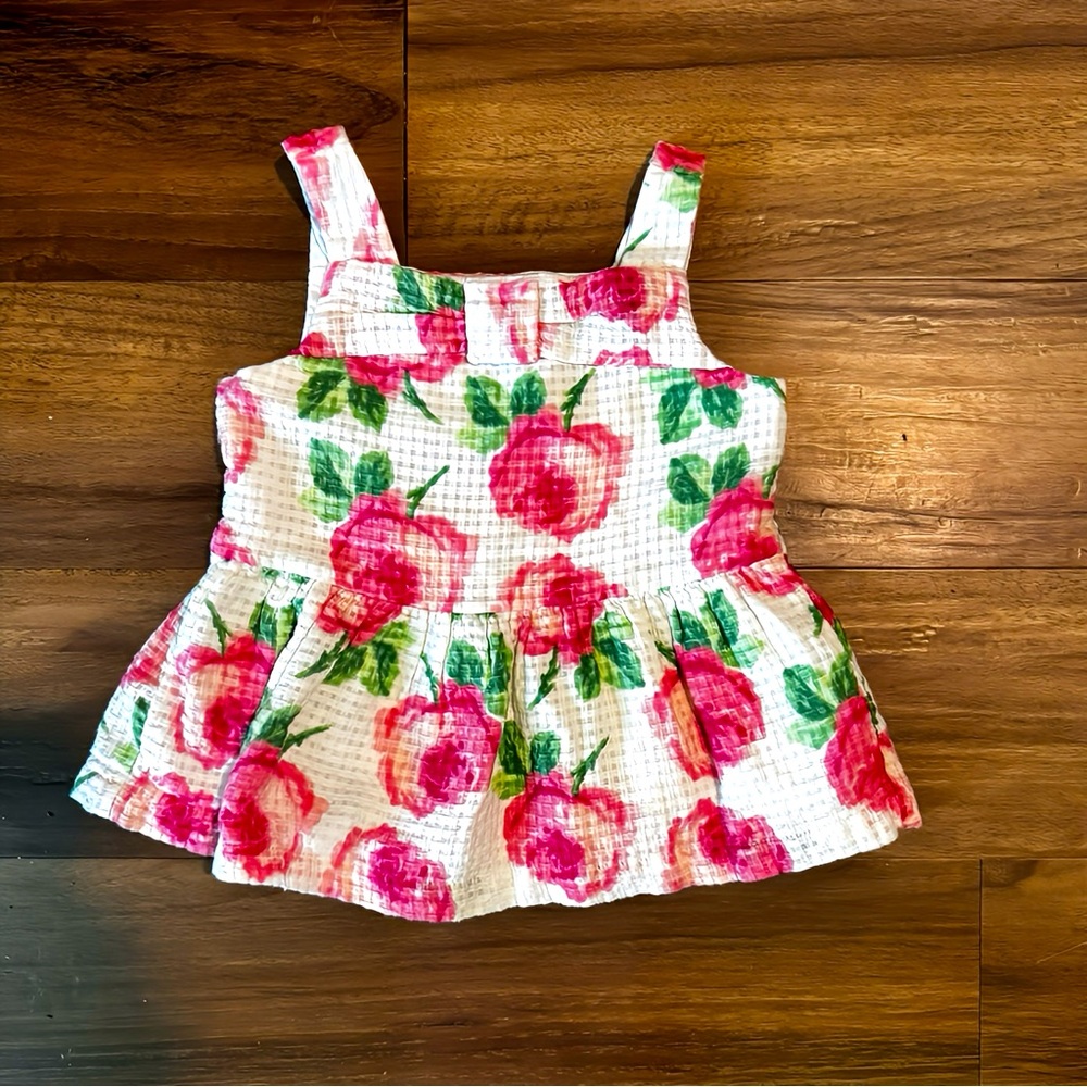 Janie and Jack Pink and Green Floral Peplum Tank Top Toddler Girls Size 5